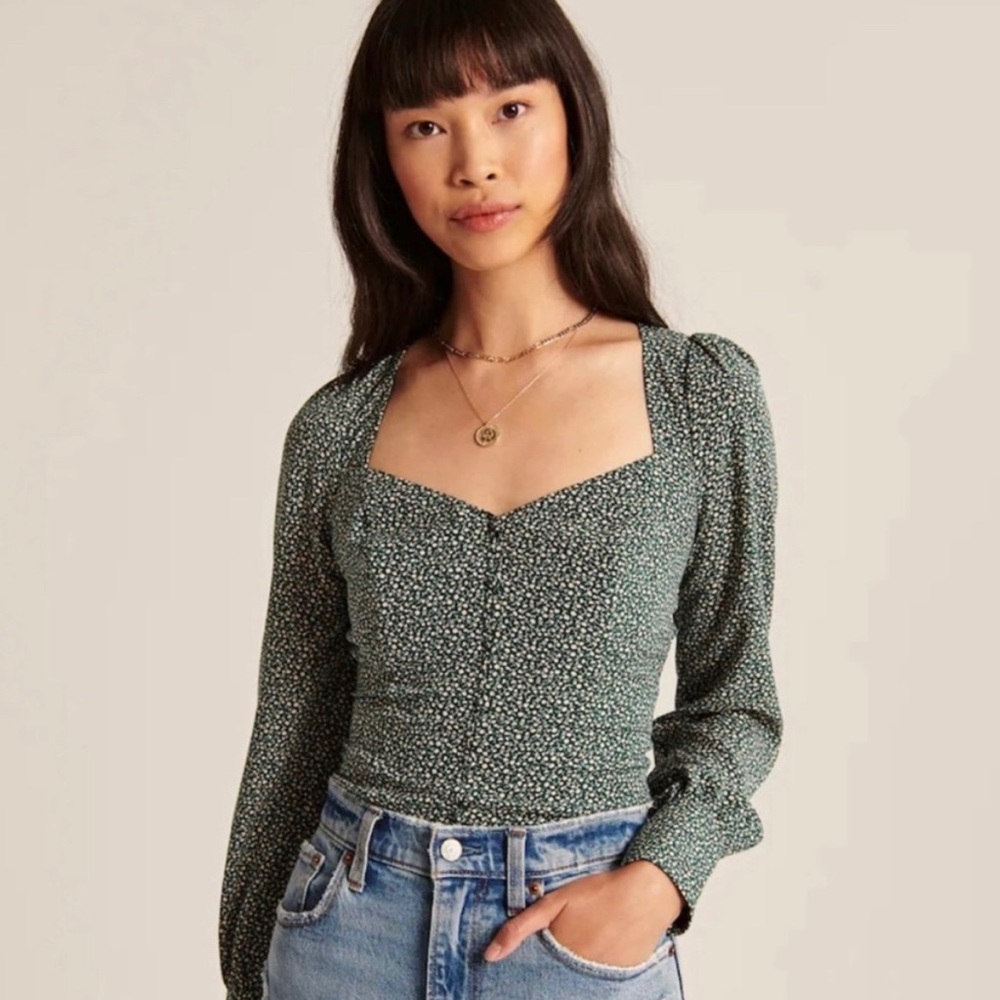 Abercrombie & Fitch Green Floral Corset Blouse